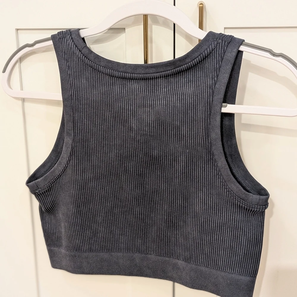 Aerie Charcoal Blue Ribbed Sports Bra - Picture 2 of 5